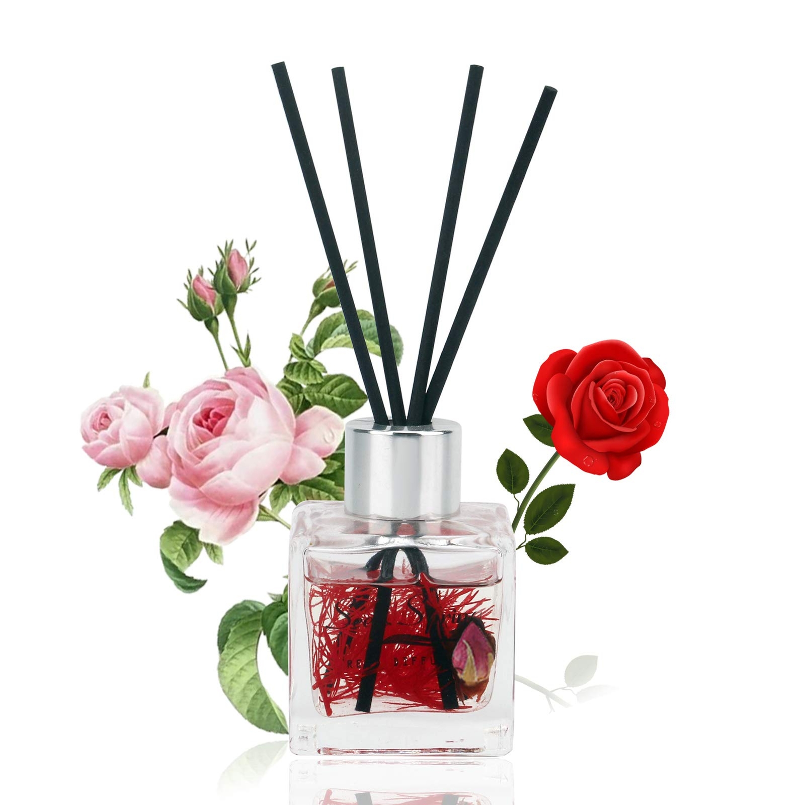 Spring Reed Diffuser Set,Rose Scent Oil with Stick for Bedroom Office Gym and...-image