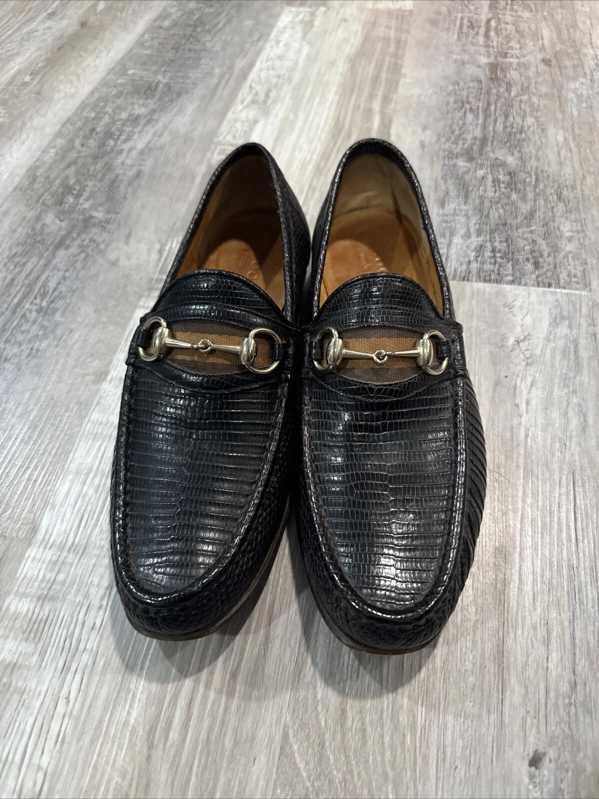 Chaussures homme marron foncé Gucci peau exotique taille 9D vintage peau de serpent marron foncé Horsebit