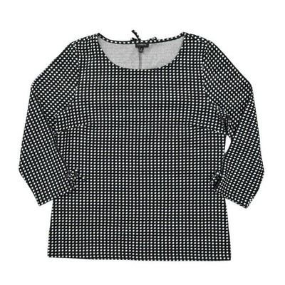 Talbots Black Plaid Crew Neck Cotton Blouse Medium 3/4 Sleeve Top