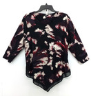 Alfani Blouse Womens Large Black Abstract 3/4 Sleeve Sheer Asymmetrical Hem Top