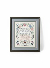 Framed  Matted Cross Stitch Sampler Crewel Butterflies Cottagecore 17"x19.5"
