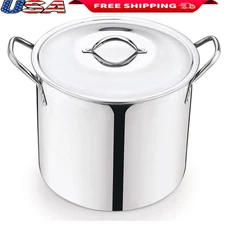 Stainless Steel Stock Pot 12Qt W/ Stay-Cool Handles Cooking Soups Stews Pasta US