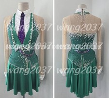 Ice skating dress Competition Figure Skating Twirling Costume green