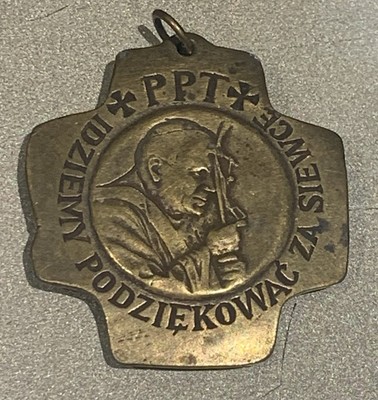 Vintage Messing Anhänger Heiliger / Papst Johannes Paul II. Das letzte Abendmahl Charm Medaillon