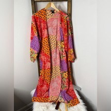 Steve Madden Orange and Pink Patterned Kimono OS
