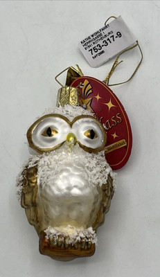 Kathe Wohlfahrt Poetry in Glass Glass Blown Flocked Owl Christmas Ornament