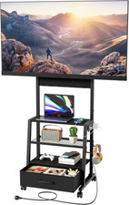 Mobile TV Stand with Wheels Power Outlet for 32-55 Inch TVs, Black