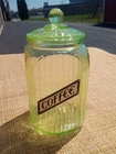 Depression Hocking 1930’s Uranium Vaseline Glass Large Canister With Lid 8½"