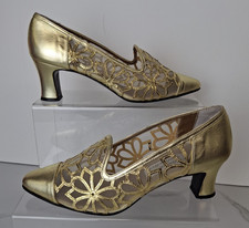 Vintage Ultimate Collection Gold Low Heel Dress Shoes Pumps UK6 OCCASION T167