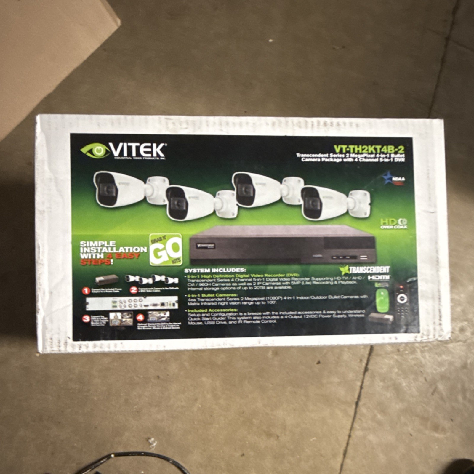 Vitek VT-TH2KT4B-2 4 Bullet Cameras 1080p DVR 2TB Outdoor Indoor HD Coax