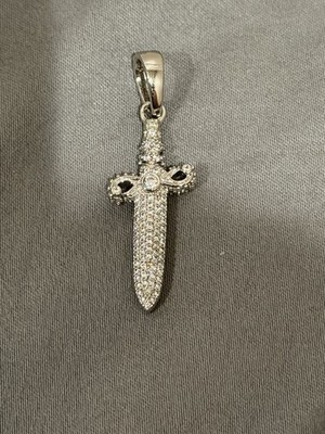 18k Plates White Gold Dagger Pendant Cz Stones Tarnish And Rust Free
