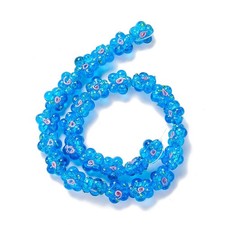 28pcs Handmade Bumpy Lampwork Glass Beads Plum Blossom Beads Blue Flower Beads