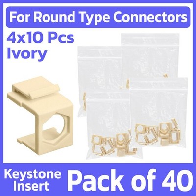 40 Pack Blank Keystone Jack Insert With Hole for RCA F-Type BNC Connector Ivory