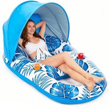 Pool Float with Canopy Inflatable Pool Floaties Adult Lounger Floats Raft Fl...