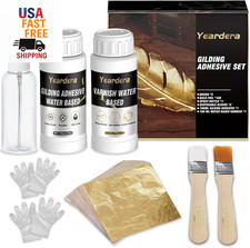 Gold Leaf Kit, 100Ml Gilding Adhesive and Varnish with 100 Gold Leaf Sheets for