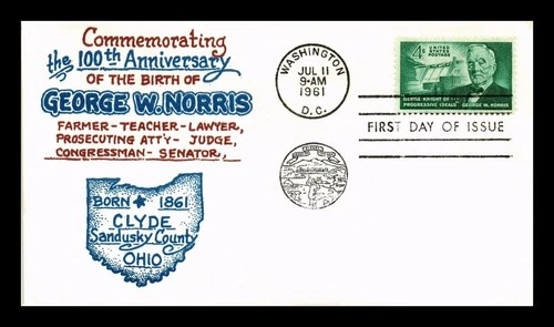 DR JIM STAMPS US COVER SENATOR GEORGE W NORRIS FIRST DAY ISSUE ABC CACHET