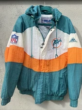 Vtg Miami Dolphins Apex One Puffer Coat Jacket 90s NFL Full Zip Small