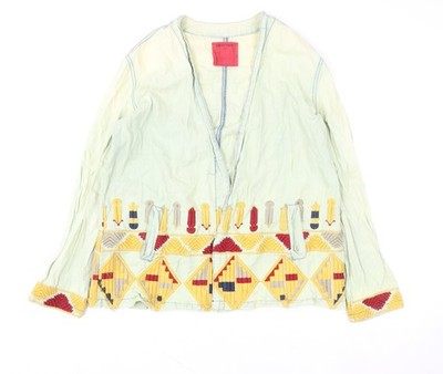 Emory Park Kimono Jacke Damen grün bestickt Baumwolle Größe S