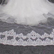 Sequin Lace Cathedral Long Blusher Bridal Wedding Veil With Comb Handmade