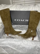 Women's Faux Suede Leather Boots Small Heal, Brown-Tan, Size 10