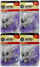 GE 4W Long Life Nightlight 8 Bulbs C7 Clear E12 Candelabra Base Model 90708