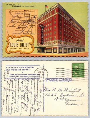 s19433 Hotel Louis Joliet Karte Joliet Illinois USA Postkarte 1949 Stempel