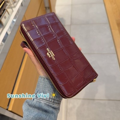 NWT Coach Long Zip Around Wallet CT083 Dark Wine Crocodile