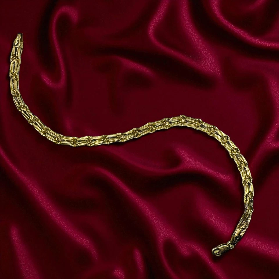 DE COLECCIÓN - Pulsera de oro 10K - Doble fila Cadena de cuerda Milano Eslabón de lujo - 7,5" -2,5 g Foto 2 de 4