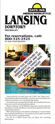 Days Inn Lansing Downtown Hotel Rack Card 1987 Michigan Travel