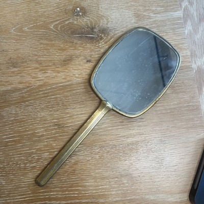 Art Deco Vintage French Metal Brass Plated  Vanity Hand  Mirror 12 
