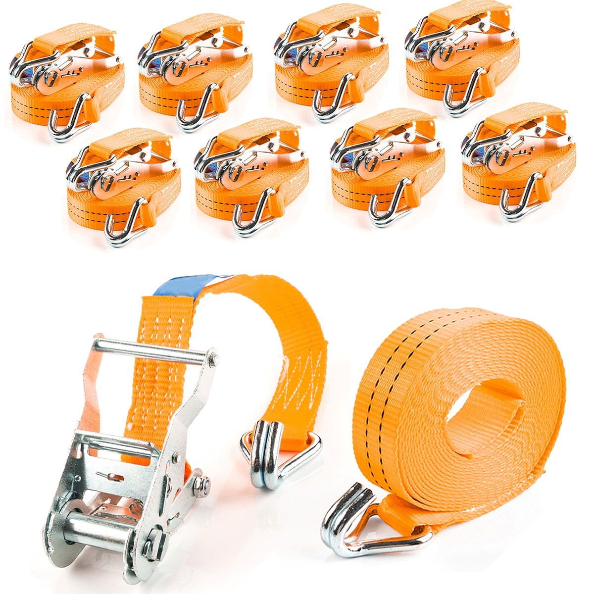 8X Ratchet Straps With Hooks Tie Down Straps 2000KG 6M 2 Piece