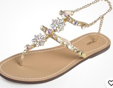 women summer thong flat Sandals Gladiator Rhinestone fancy event bridal size 6