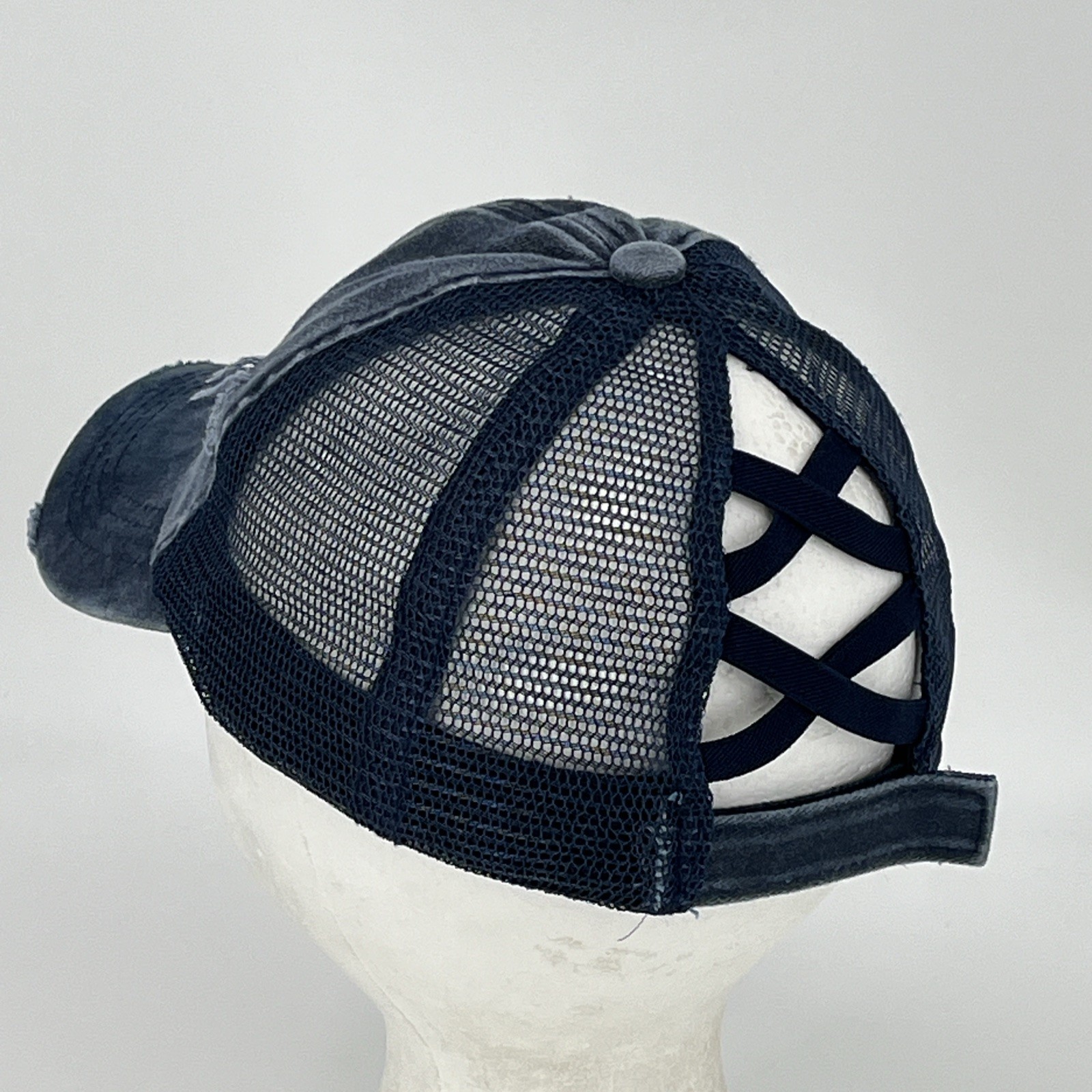 Navy Distressed Hat - Solid Blue StrapBack MeshBa… - image 3