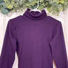 Purple Ribbed Turtleneck Bodysuit Long Sleeve Top Basic Layering Piece SMALL