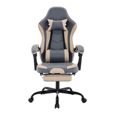 Computer Chair with Footrest and Massage Lumbar Support 300lb Max Blue Beige