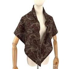 Vintage 80s Boho Maroon Olive Paisley Print Two Ply Triangle Shawl Scarf