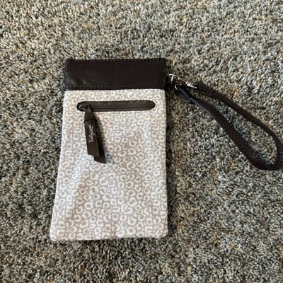 Thirty One Neutral Colors Sunglasses Wristlet Pouch Purse Pebbled Print