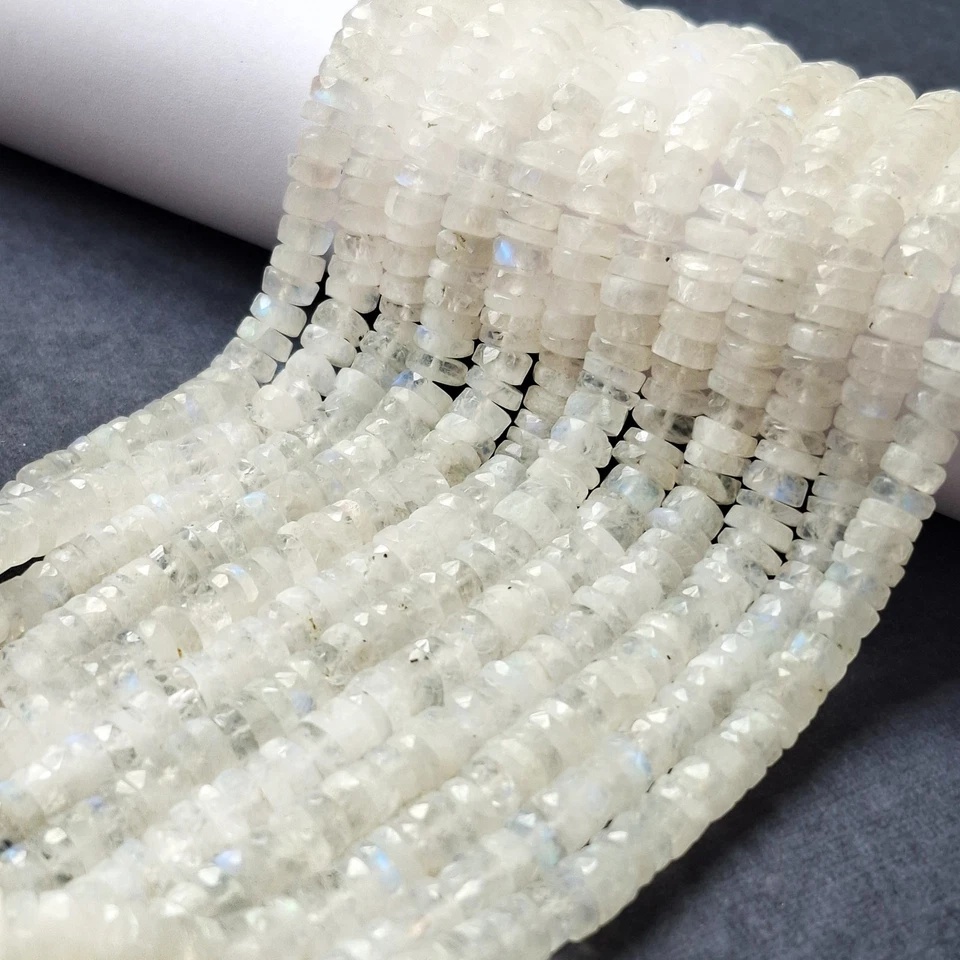 Natural Rainbow Moonstone Blue Fire Heishi Beads Strand For Jewelry & Craft - Image 2 of 4