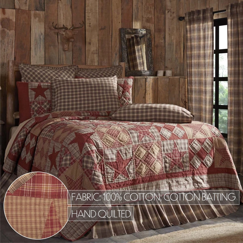 Rustic Queen Quilt Tan Patchwork Dawson Star Cotton Bedroom Decor VHC Brands - Image 3 of 4