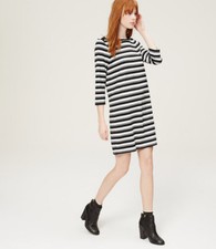 LOFT BLACK  WHITE STRIPED CAREER 3/4 SLEEVES CASUAL PONTE KNIT DRESS SZ: L NWT