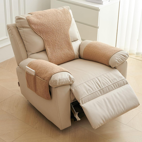 3Pcs Recliner Slipcovers Armrest Covers for Recliner Chair Non Slip Sherpa Headr - Picture 4 of 12