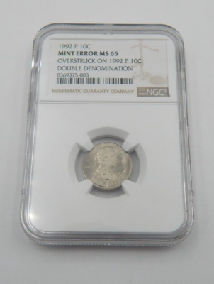 NGC MS65 Lincoln Cent Struck on 1992 P Dime Double Denomination