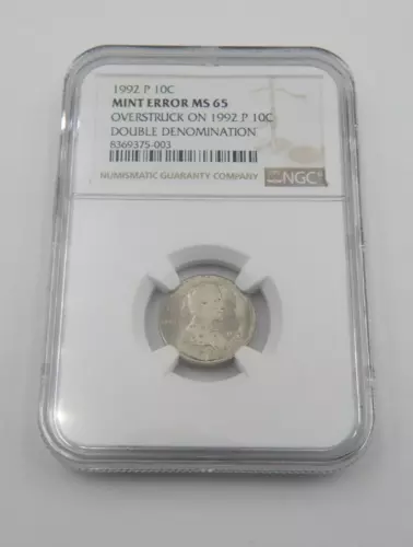 NGC MS65 Lincoln Cent Struck on 1992 P Dime Double Denomination Mint Error RARE