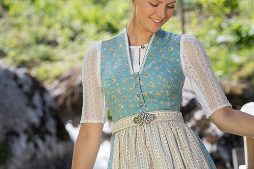 Marjo Dirndlbluse Bela-Anita creme oder weiß hochgeschlossen Spitze Zierknöpfe - Bild 6 von 10