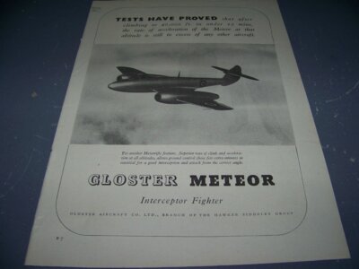 1949 GLOSTER METEOR ''TESTS HAVE PROVED..''..1-PAGE SALES AD..(254Y)