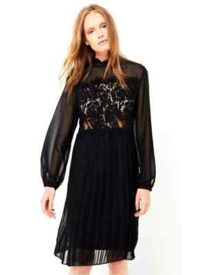 NWT 250 LES PETITES LUX Robe Daniela Black Plisse Chiffon & Lace Dress  Sz.M | eBay