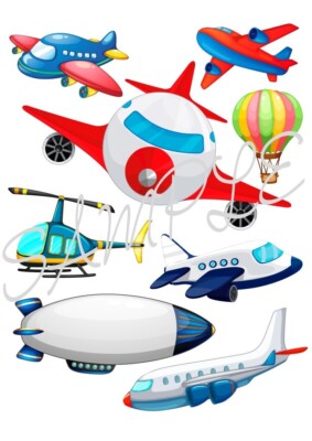 Cute Aeroplane/Aircraft/Helicopter Edible Icing Print Set Cake Topper A4  Sheet UK