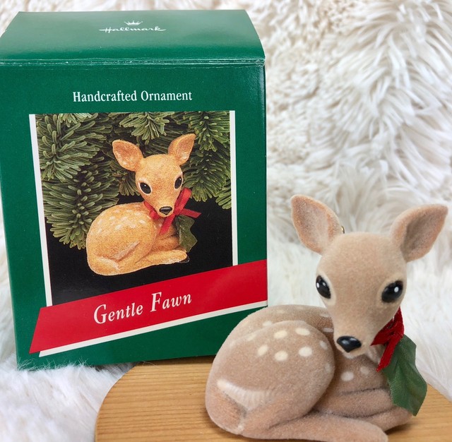 Hallmark Christmas Ornament Flocked Laying Deer Gentle Fawn Holly on