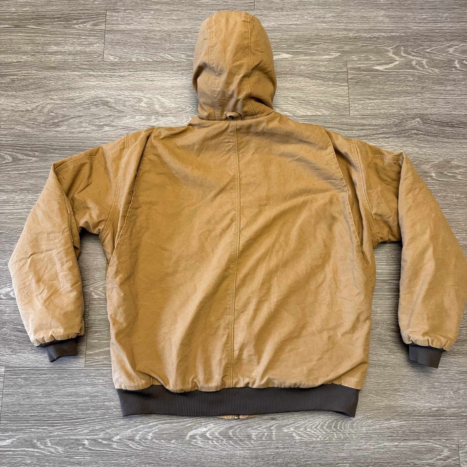 Berne Workwear Canvas Quilt Lining Hooded Jacket Brown Work Heavy Sz Large *READ