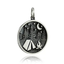 Camping Charm - 925 Sterling Silver Trees Tent Campfire Moon Stars Gift NEW